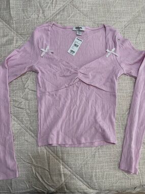 RSQ Light Pink Twist Front Long Sleeve Knit Top